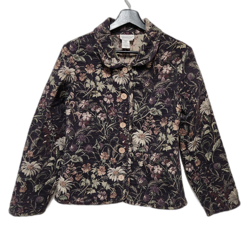 Vintage 90's Coldwater Creek Tapestry Floral Retro Jacquard Textured Jacket Sm